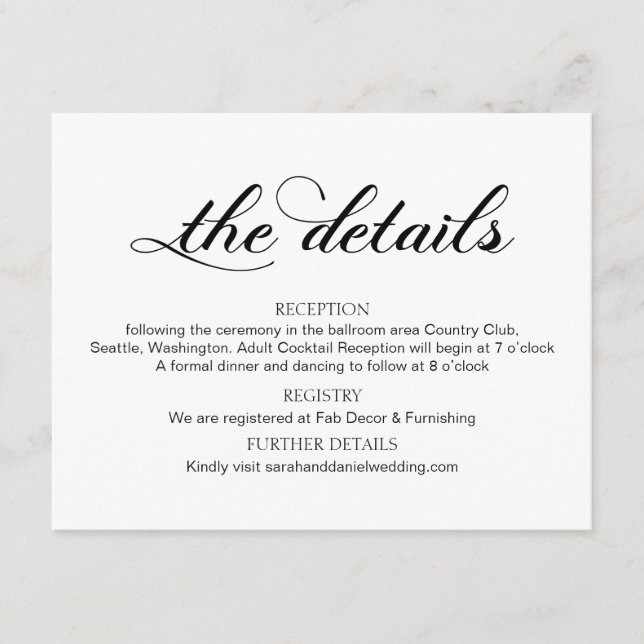 Swirl Typography Wedding Details Enclosure Card (Front)