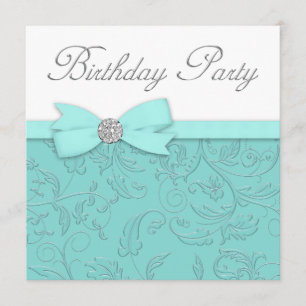 Swirl Vines Teal Blue Birthday Party Invitation