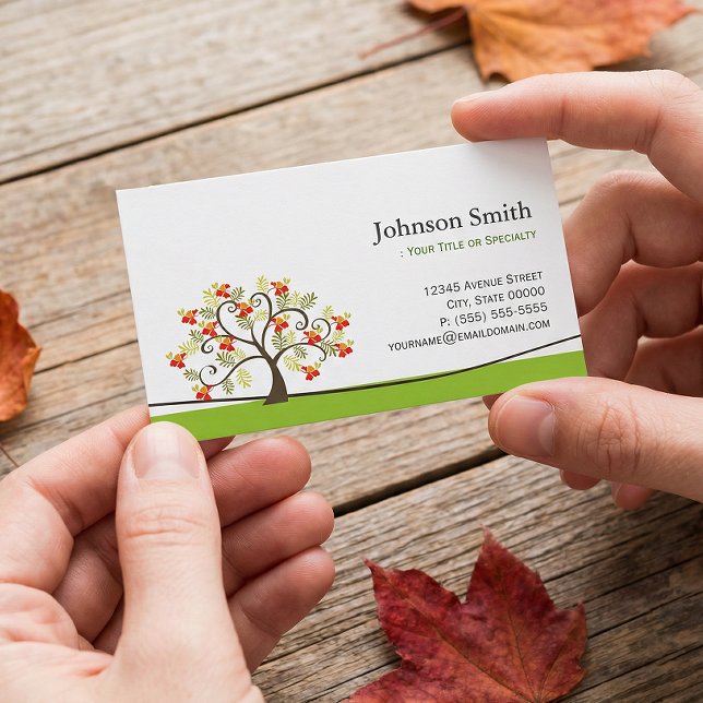 Swirl Whimsical Tree - Simple Green Stylish Business Card (Creator Uploaded)