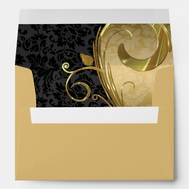 Swirl With Gold And Black Damask Envelope (Back (Bottom))
