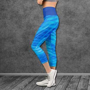 Swirled Blue Light Abstract Pattern Capri Leggings