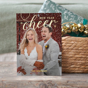 Swirled Cheer Foil Happy New Year Photo Card