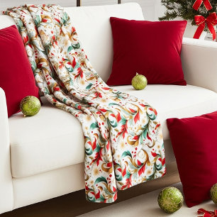Swirled christmas floral fleece blanket