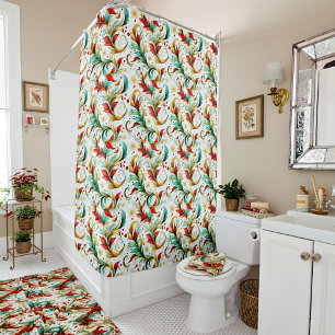 Swirled christmas floral shower curtain