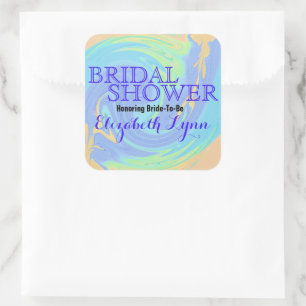 Swirled Colourful Pastel Bridal Shower Square Sticker