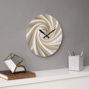 Swirled Ivory Satin Fabric Abstract Large Clock