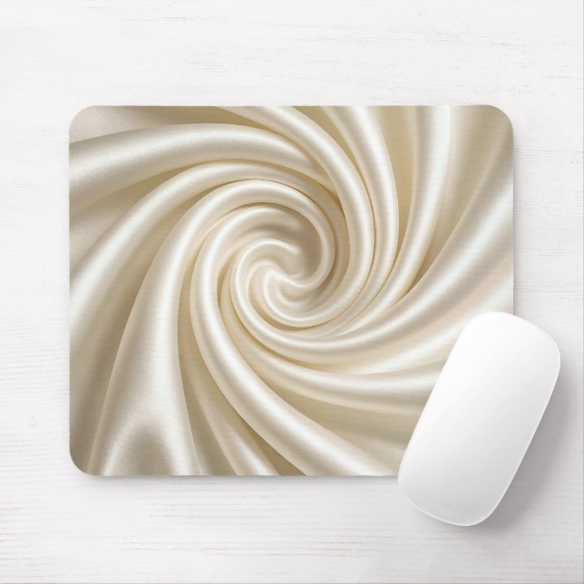Swirled Ivory Satin Fabric Abstract Mouse Mat (With Mouse)