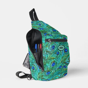 Swirled Peacock Feather Pattern Monogram Sling Bag