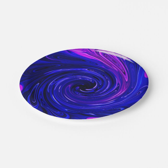 Swirled Petals, Blue-Paper Party Plates (Angled)