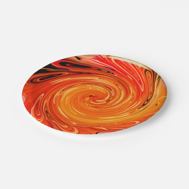 Swirled Petals, Orange-Paper Party Plates (Angled)