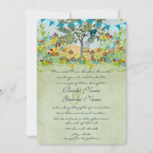 Swirled Romantic Lovebirds Tree Wedding Invitation