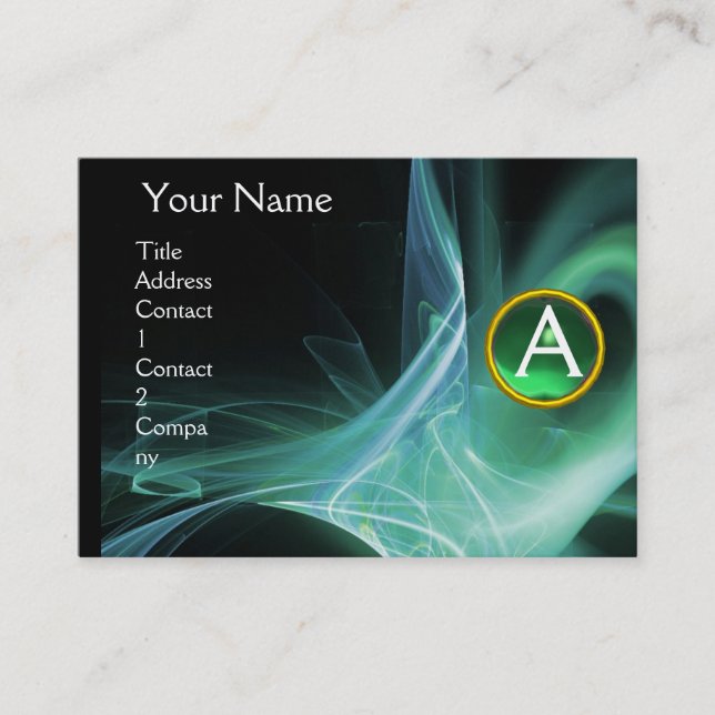 SWIRLGEM MONOGRAM Vibrant black green Business Card (Front)