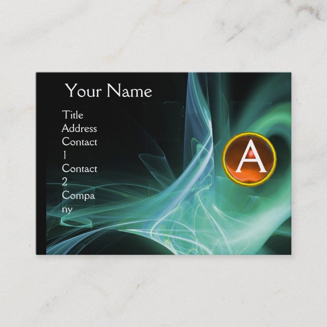 SWIRLGEM MONOGRAM Vibrant black green orange Business Card (Front)