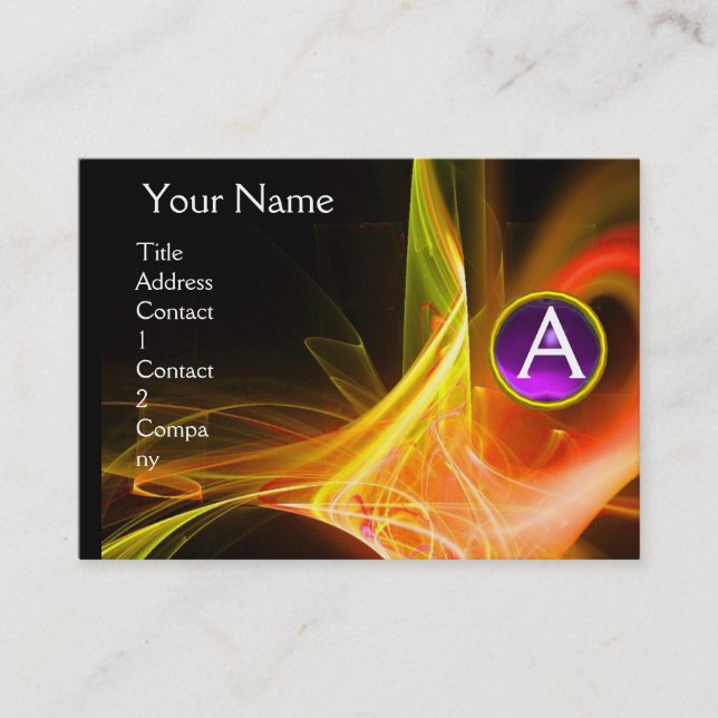 SWIRLGEM MONOGRAM Vibrant black yellow purple Business Card (Front)
