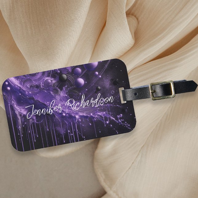 Swirling Abstract Deep Violet Cosmic Celestial Luggage Tag (Creator Uploaded)