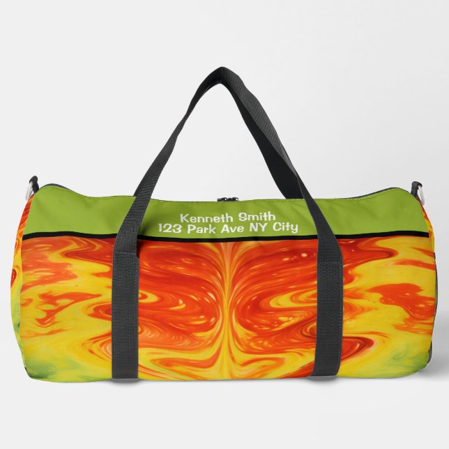 Swirling Abstract Fire Gear Monogram Personalised Duffle Bag (Front)