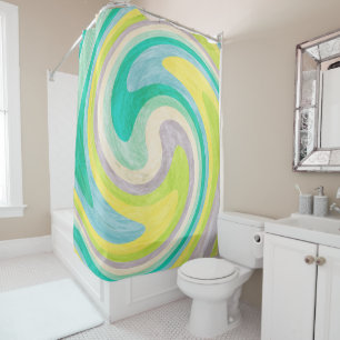 Swirling Abstract in Green, Yellow, and Aqua Shower Curtain