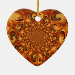 Swirling Abstract orange, brown, and green tones Ceramic Tree Decoration