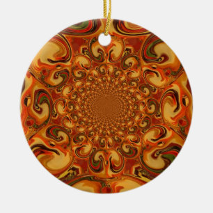 Swirling Abstract orange, brown, and green tones Ceramic Tree Decoration