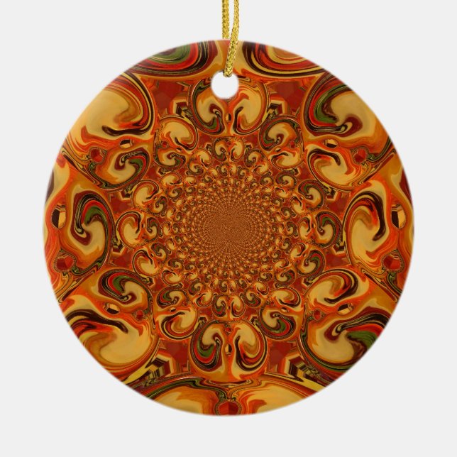 Swirling Abstract  orange, brown, and green tones  Ceramic Tree Decoration (Front)