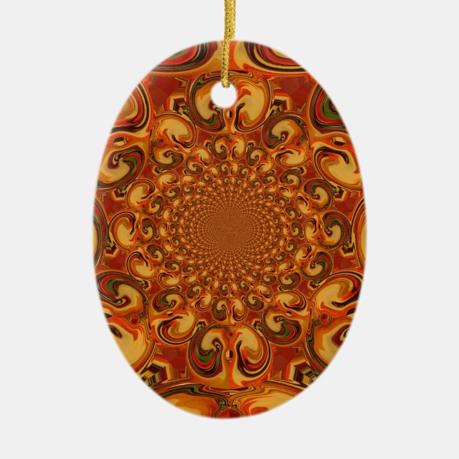 Swirling Abstract  orange, brown, and green tones  Ceramic Tree Decoration (Front)