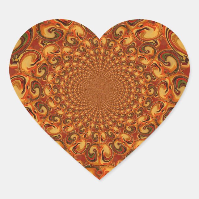 Swirling Abstract  orange, brown, and green tones  Heart Sticker (Front)