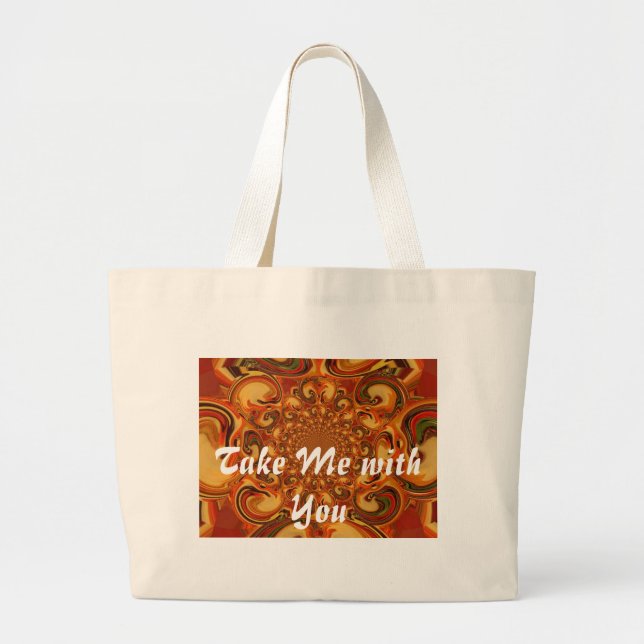 Swirling Abstract  orange, brown, and green tones  Large Tote Bag (Front)