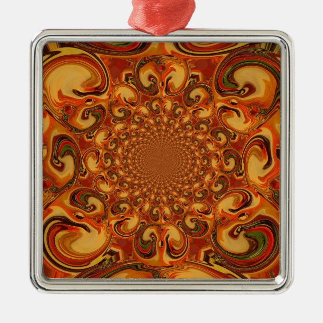 Swirling Abstract  orange, brown, and green tones  Metal Tree Decoration (Front)