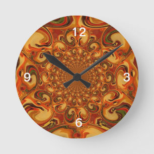 Swirling Abstract  orange, brown, and green tones  Round Clock
