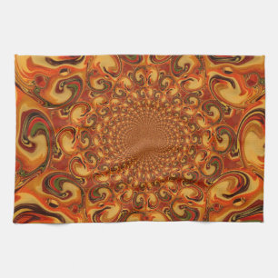 Swirling Abstract  orange, brown, and green tones  Tea Towel