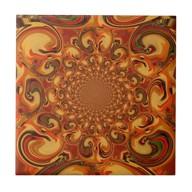Swirling Abstract  orange, brown, and green tones  Tile (Front)