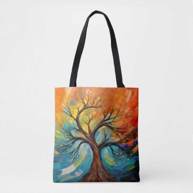 Swirling Abstract Tree with Vibrant Colours Tote Bag (Front)