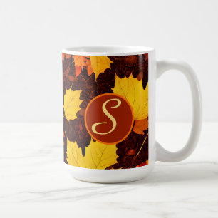 Swirling Autumn Leaves Monogram Coffee Mug