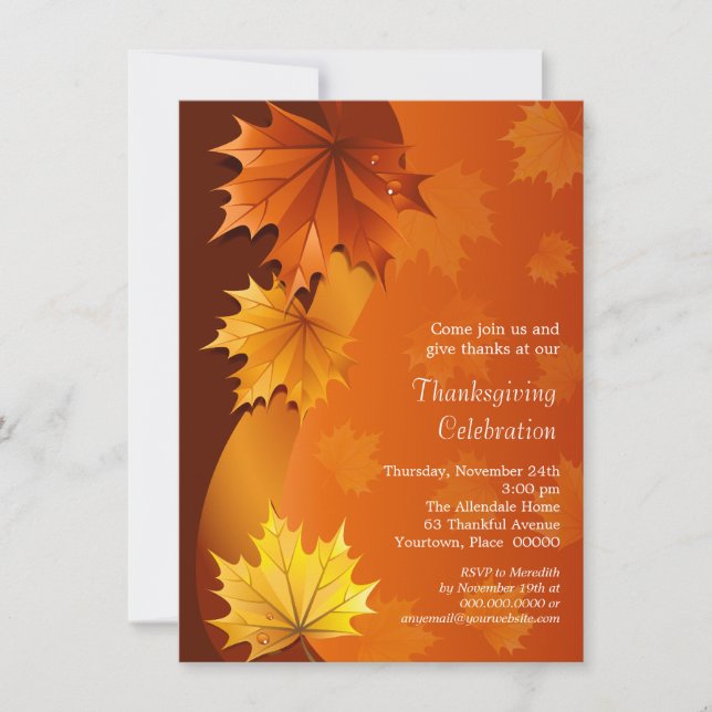 Swirling Autumn Leaves Thanksgiving Dinner Party Invitation (Front)