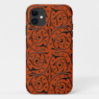 Swirling Black Vines on Copper Orange