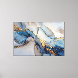 Swirling Blue & Gold Geode-Inspired Abstract Art Canvas Print