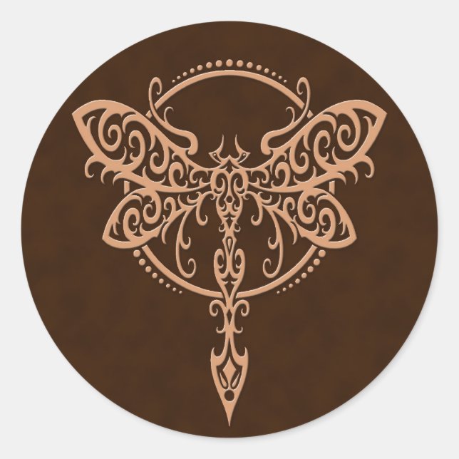 Swirling Brown Dragonfly Classic Round Sticker (Front)