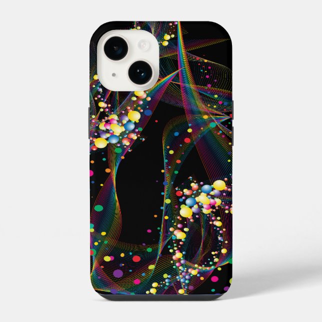 Swirling bubbles in multi-colours pattern Black BG iPhone Case (Back)