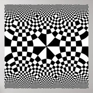 Swirling Checkers Optical Illusion Black & White Poster