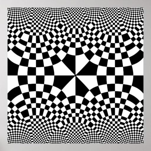 Swirling Checkers Optical Illusion Black & White Poster | Zazzle