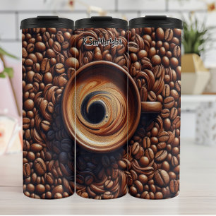 Swirling Coffee Surrounded by Beans Thermal Tumbler