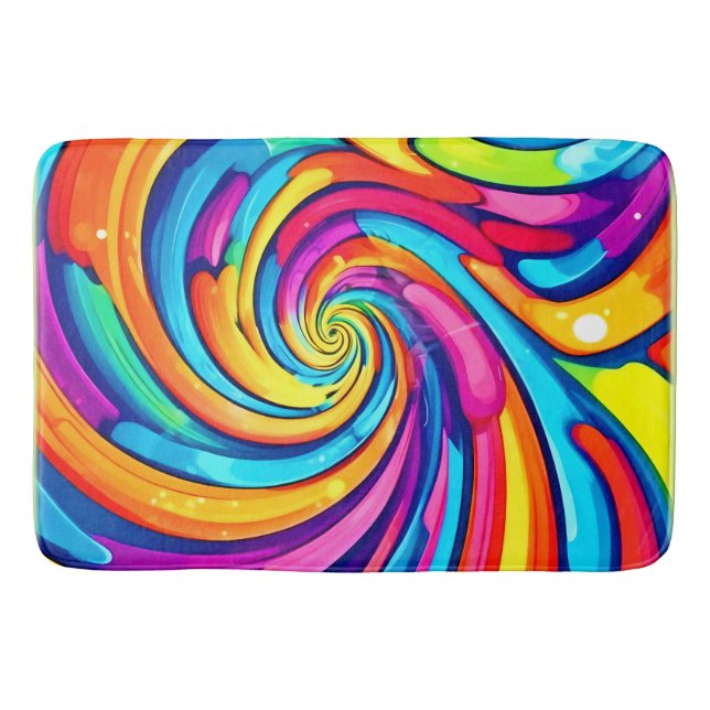 Swirling Colours, Psychedelic Spiral, Colourful Ch Bath Mat (Front)