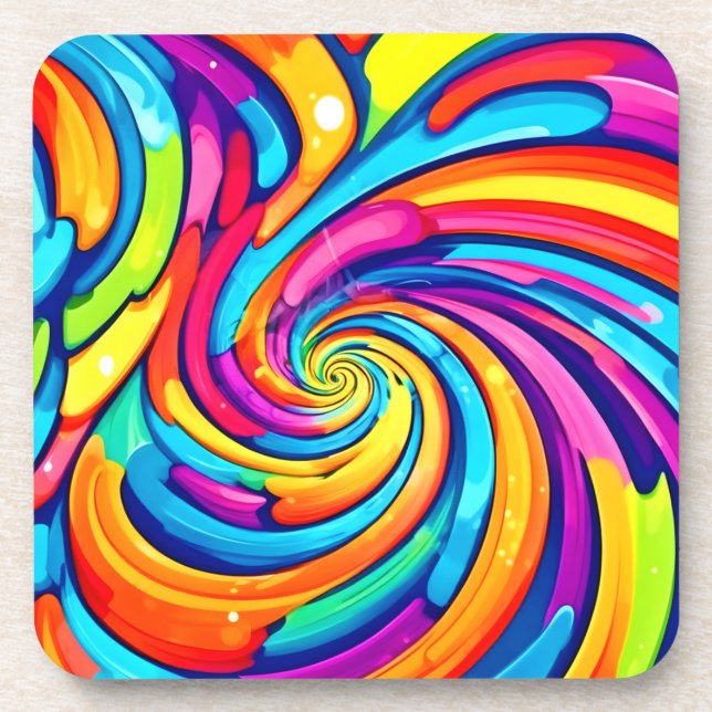 Swirling Colours, Psychedelic Spiral, Colourful Ch Coaster (Front)