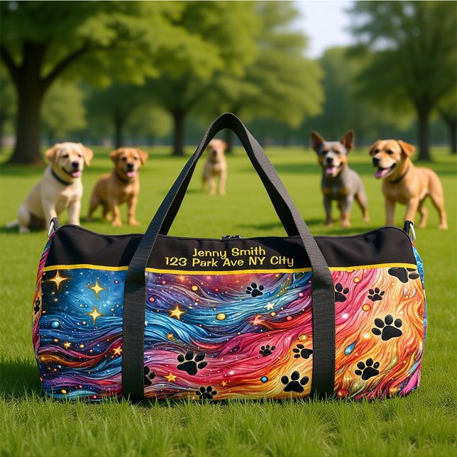 Swirling Cosmic Paw Print Monogram Personalise Duffle Bag (Creator Uploaded)