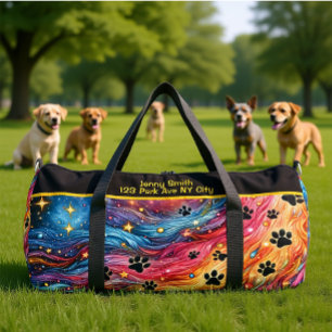 Swirling Cosmic Paw Print Monogram Personalize Duffle Bag