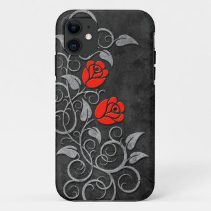 Swirling Dark Stone Red Roses iPhone 11 Case