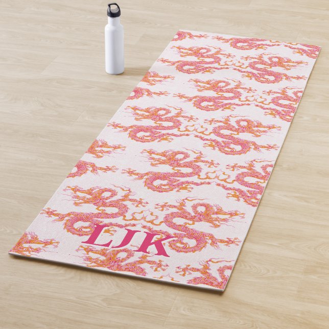 Swirling Dragon in Pink and Orange Personalised Yoga Mat (In Situ)
