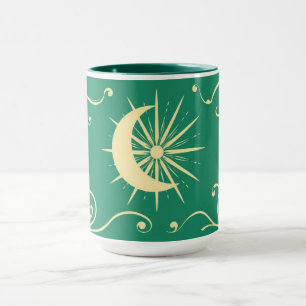 Swirling Emerald Crescent Moon with Ivory Starburs Mug