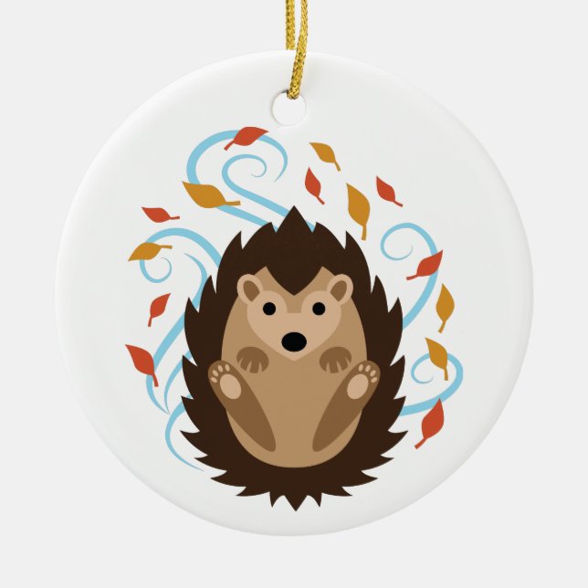 Swirling Fall Hedgehog Ceramic Tree Decoration (Front)