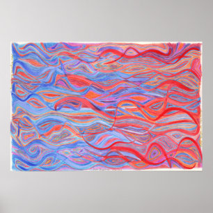 Swirling Fishes, red, blue, purple Poster